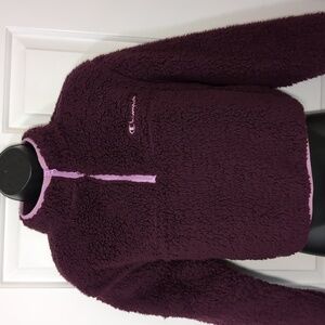 Champion Deep Purple Sherpa Pullover Oversized Cropped NEW